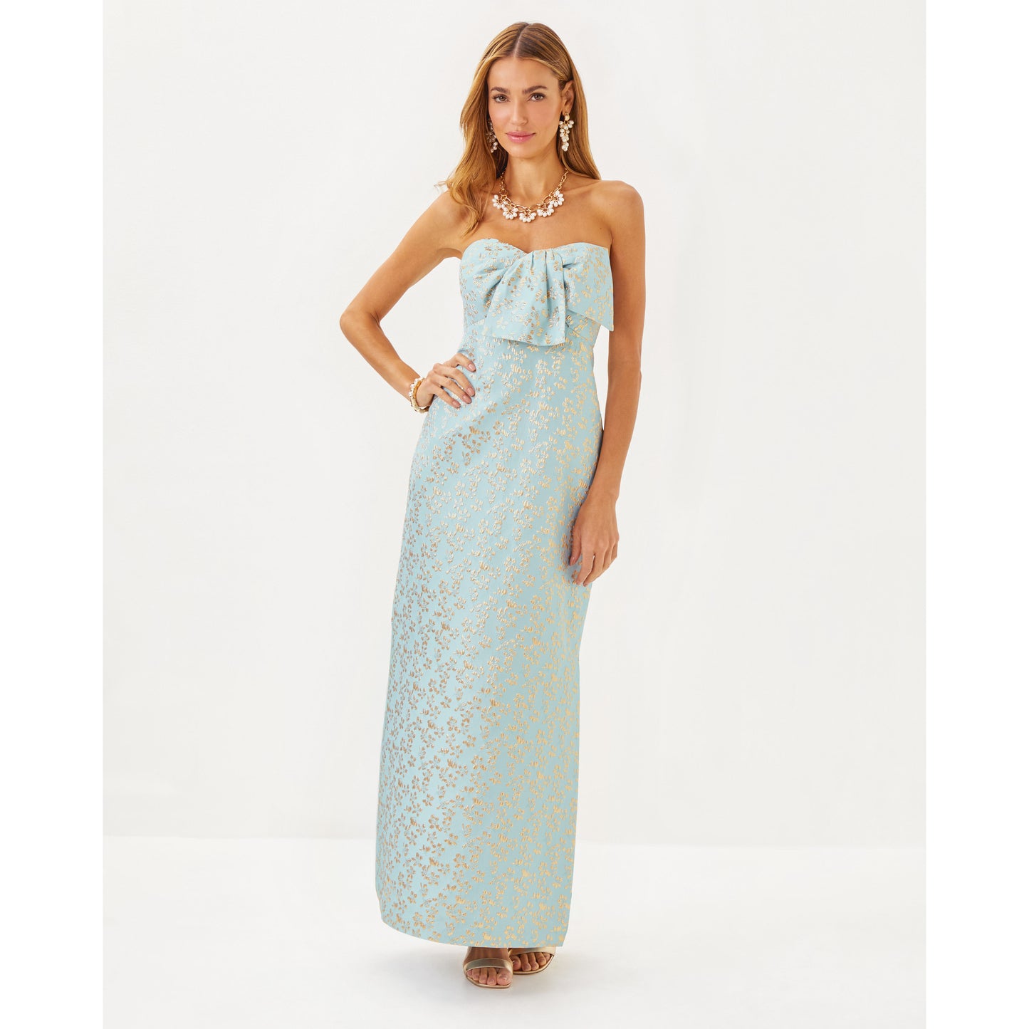 Carlynn Maxi Dress - Bluette Ditsy Saisy Metallic Brocade