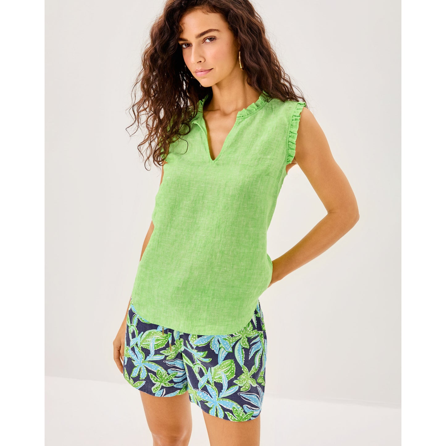 Croix Linen Short - Sapphire Pool Tropical Tango