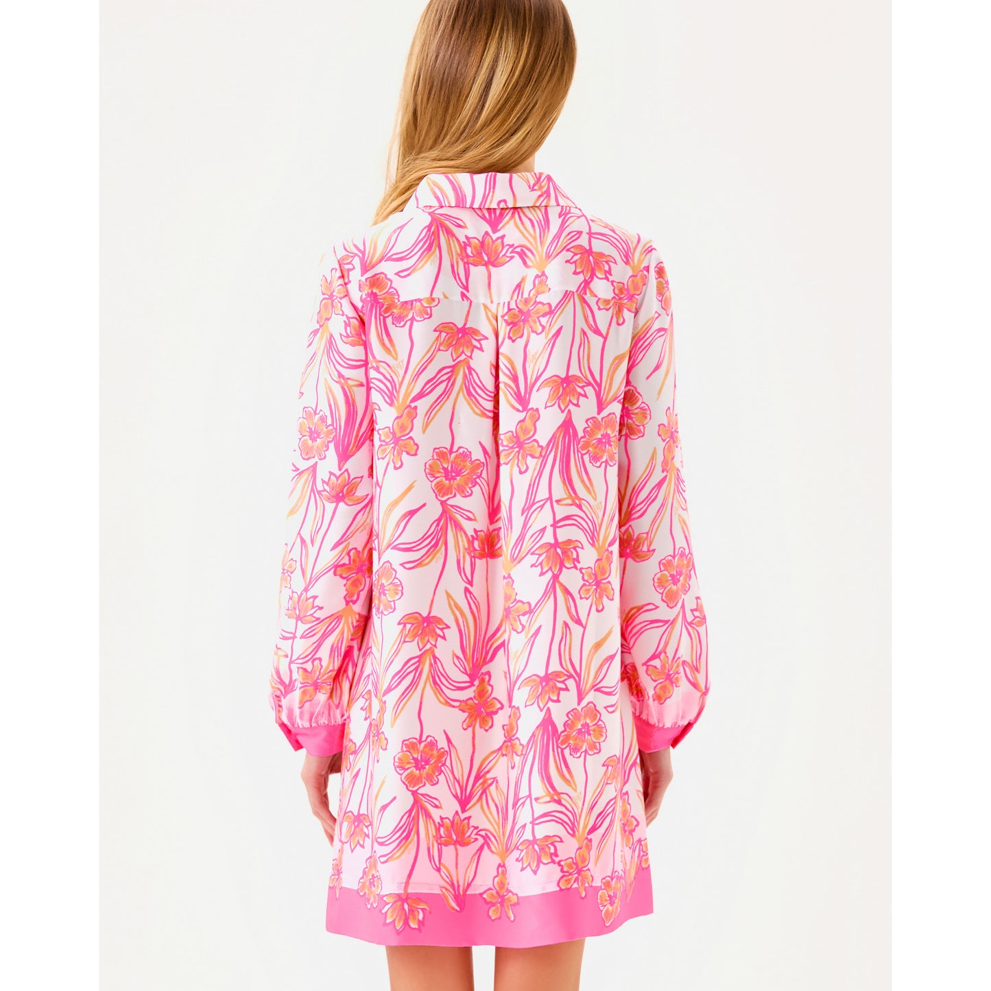 Iralanne Long Sleeve Popover Shirtdress - Resort White Lovely Long Stems