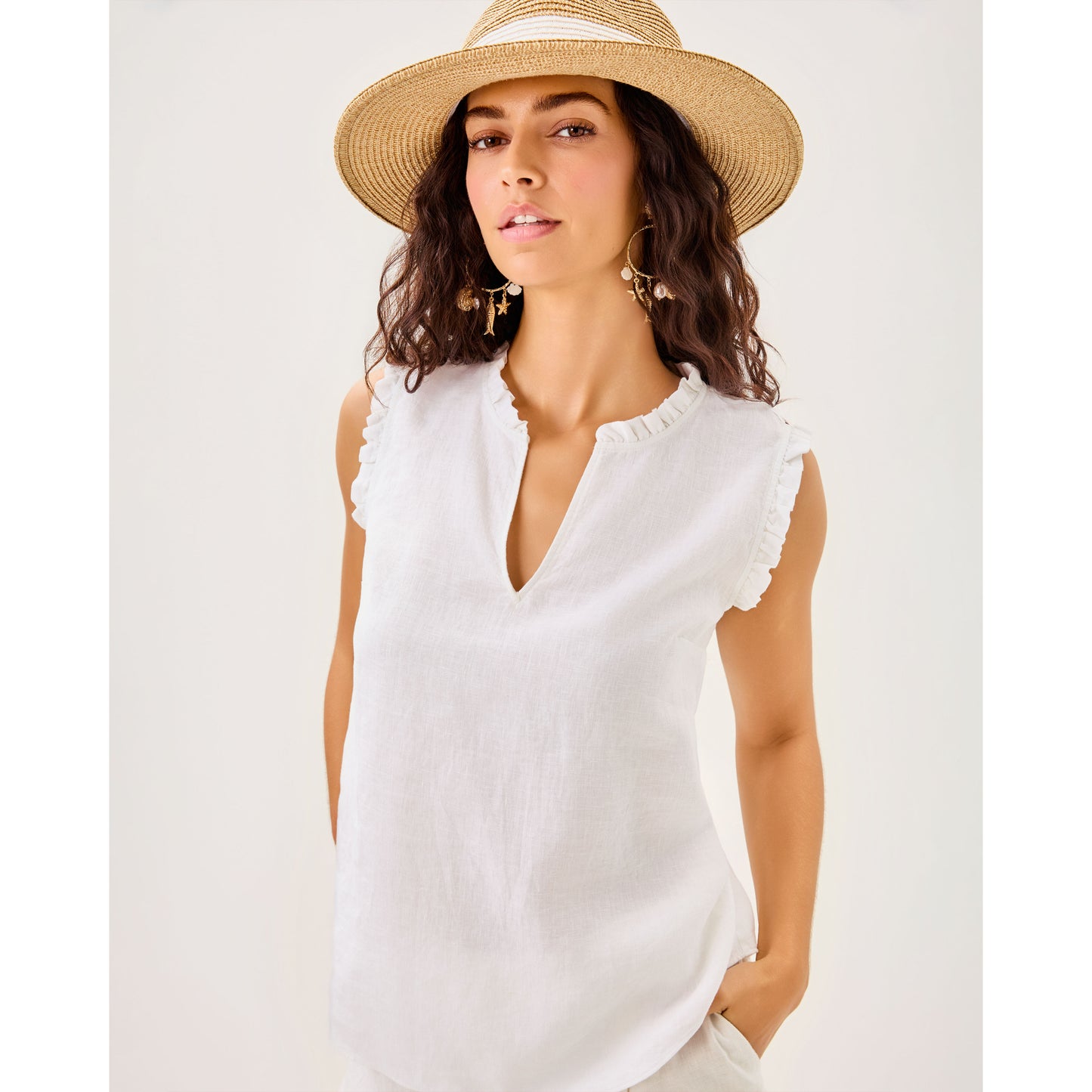 Kavalla Sleeveless Ruffle Top - Resort White