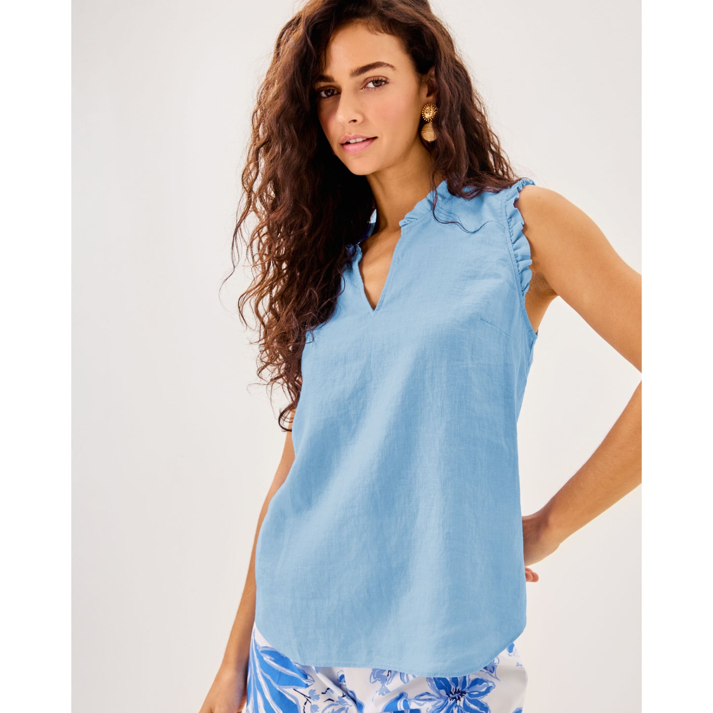 Kavalla Sleeveless Ruffle Top - Jacaranda Blue