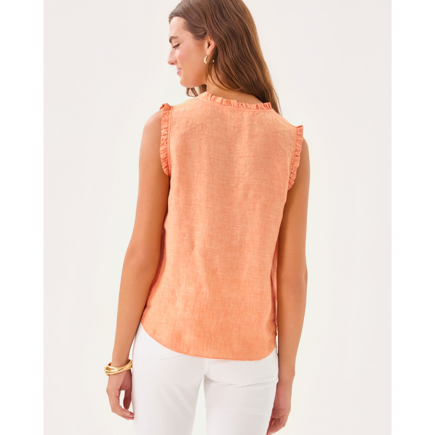 Kavalla Sleeveless Ruffle Top - Papaya x Resort White
