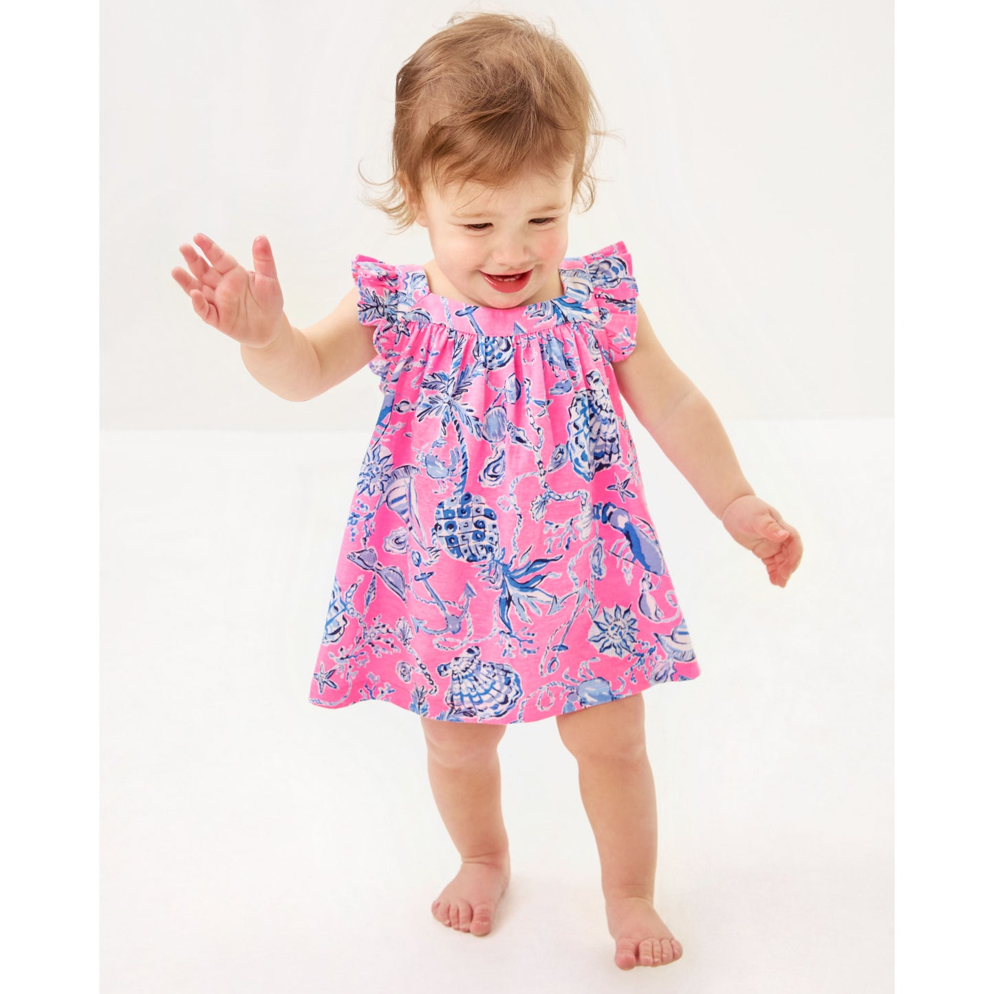 Plumeria Infant Dress - Rousseau Pink Barefoot Beachcombers