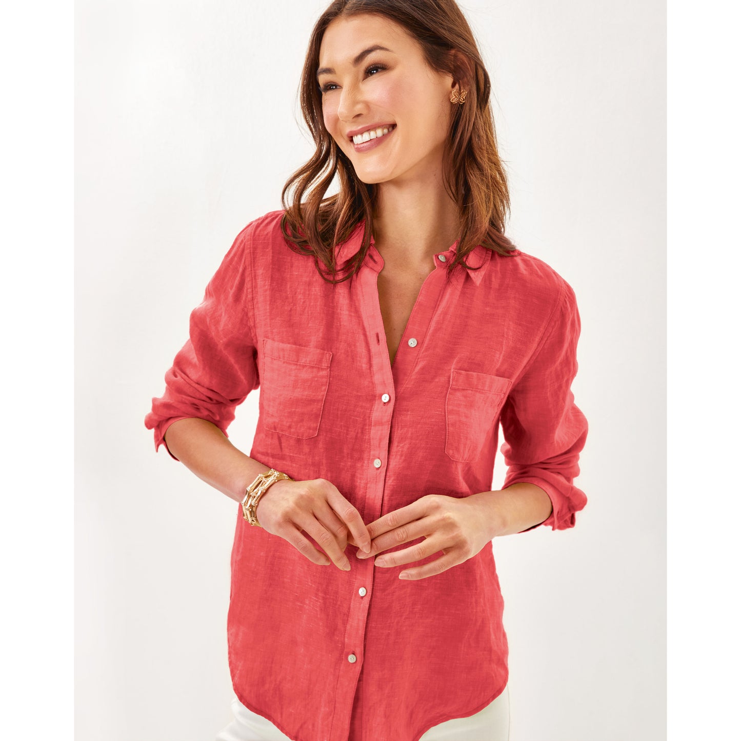 Sea View Button Down - Cane Coral X Sorbet Pink
