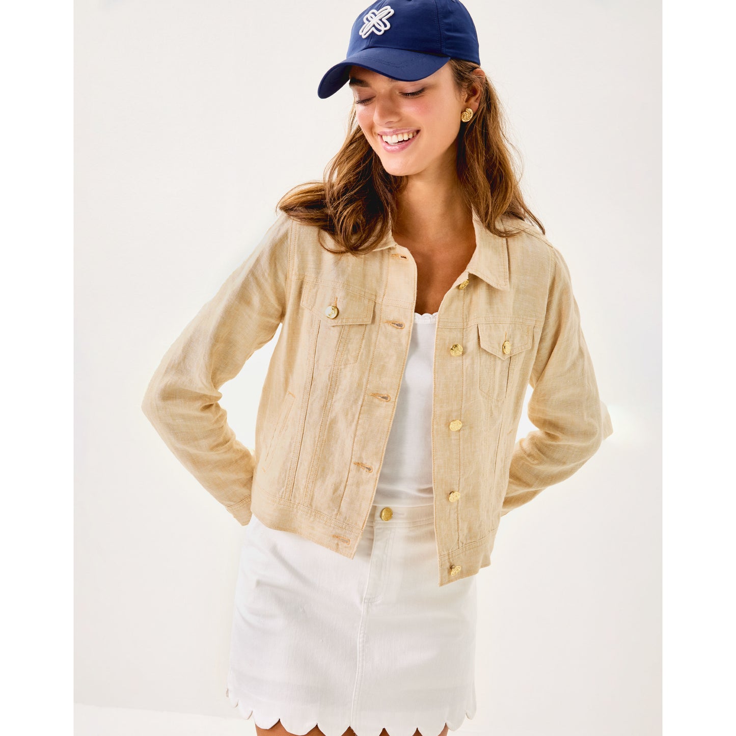 Seaspray Linen Jacket - Wicker Tan X Resort White