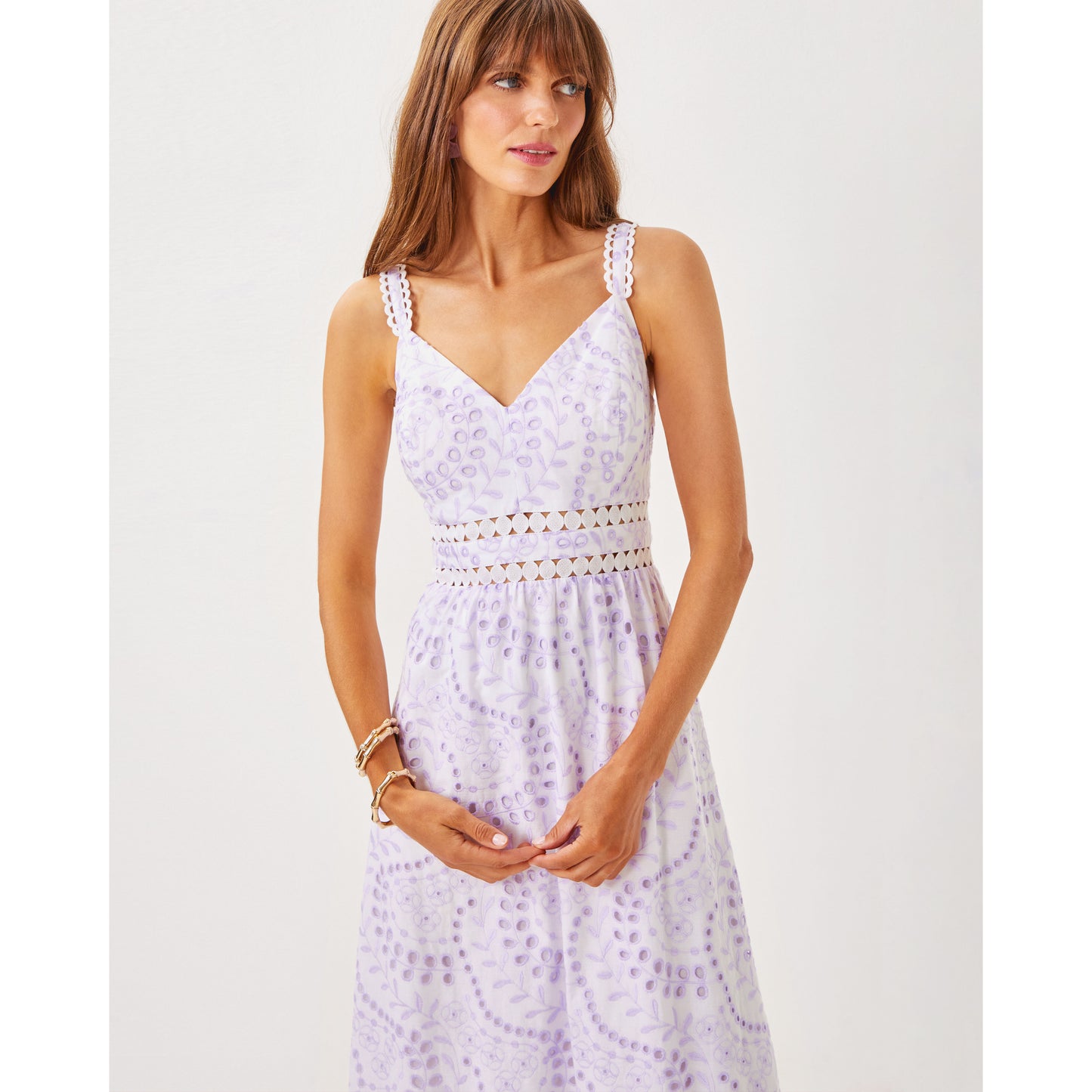 Tiah Midi Dress - Water Hyacinth Dancing Daisies Eyelet