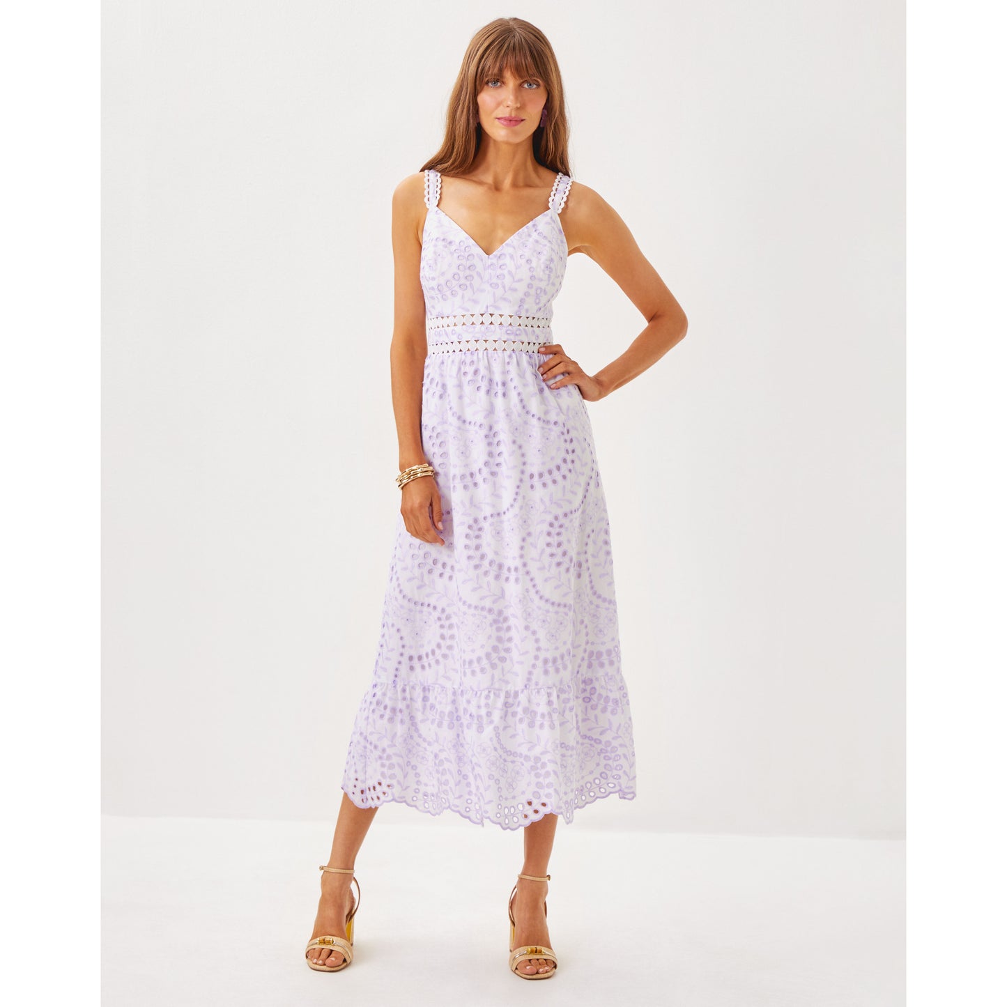 Tiah Midi Dress - Water Hyacinth Dancing Daisies Eyelet