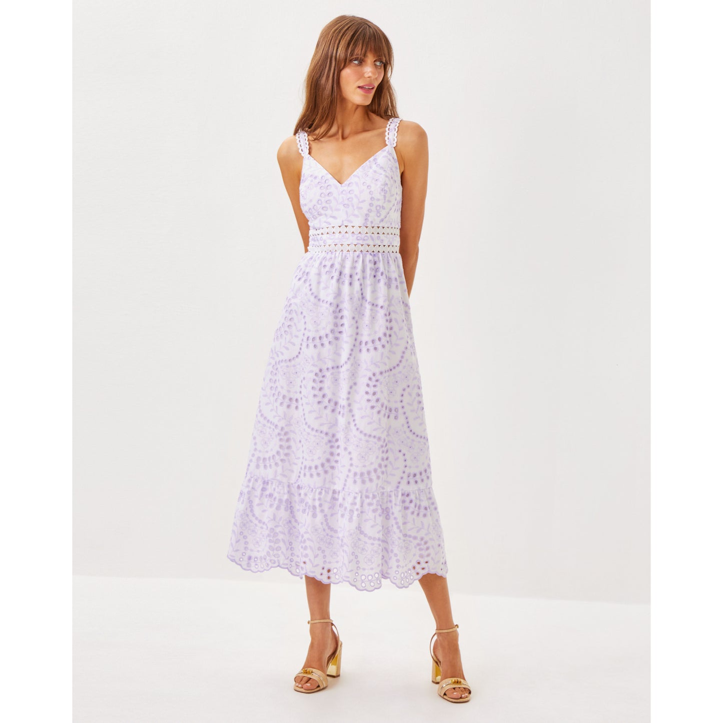Tiah Midi Dress - Water Hyacinth Dancing Daisies Eyelet