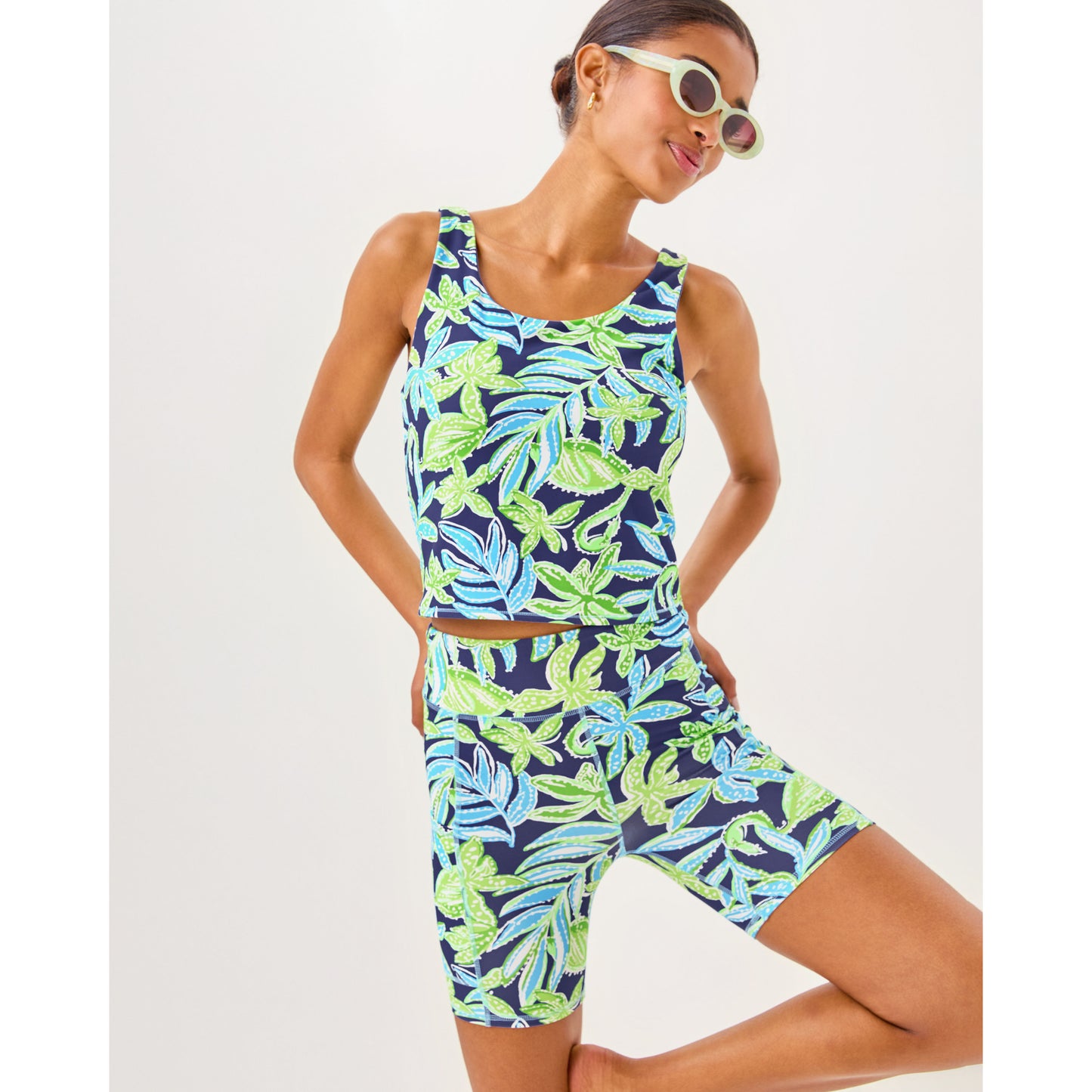Weekender High Rise Bike Short - Sapphire Pool Tropical Tango