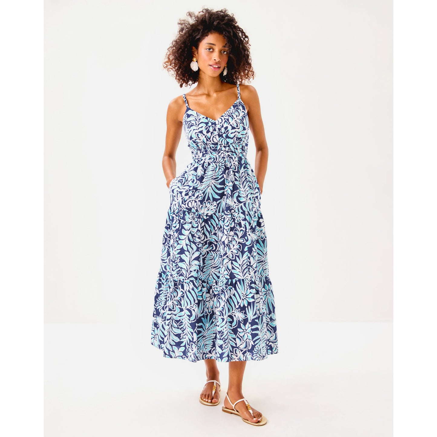 Zanna Cotton Midi Dress - Sapphire Pool Summer Shorelines