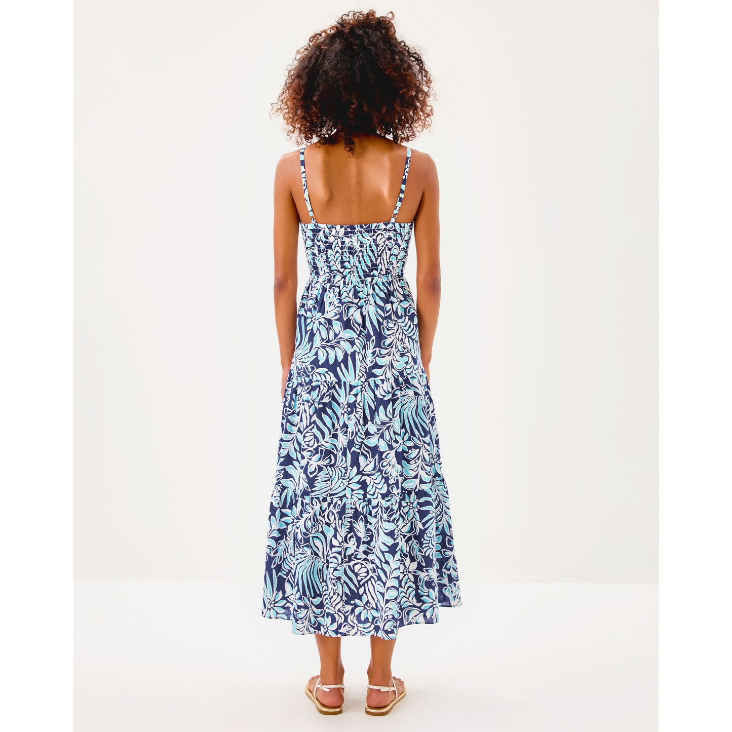 Zanna Cotton Midi Dress - Sapphire Pool Summer Shorelines