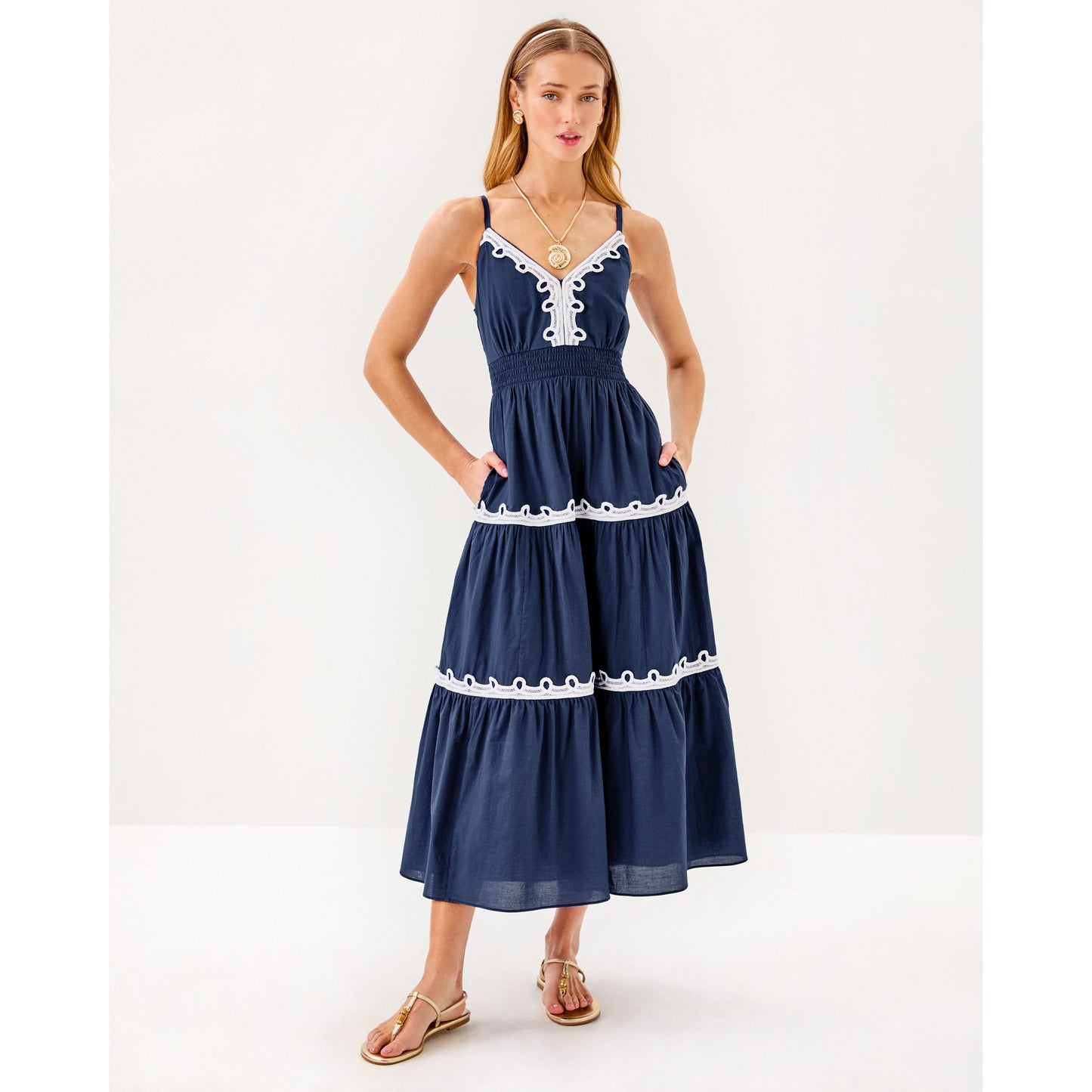 Zanna Cotton Midi Dress - Sapphire Pool
