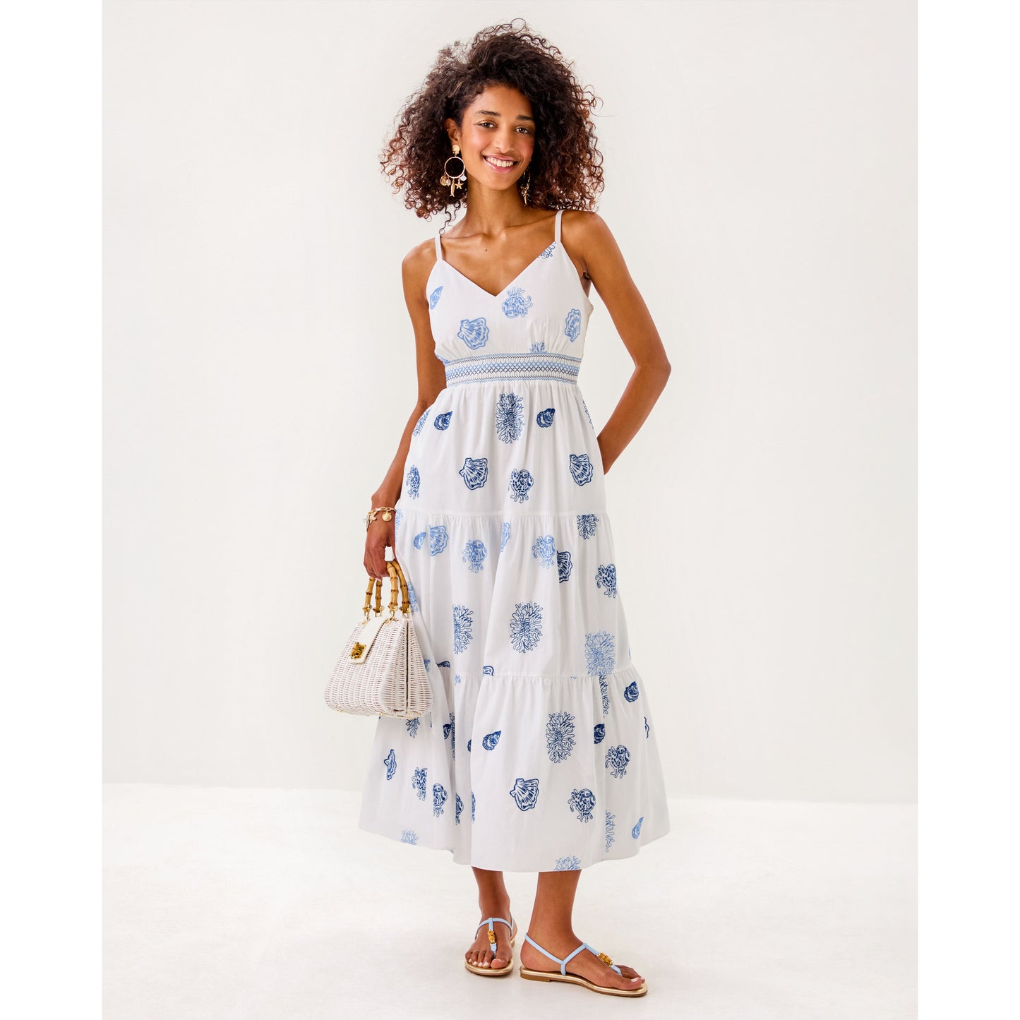 Zanna Embroidered Cotton Midi Dress - Resort White Castaway Embroidery