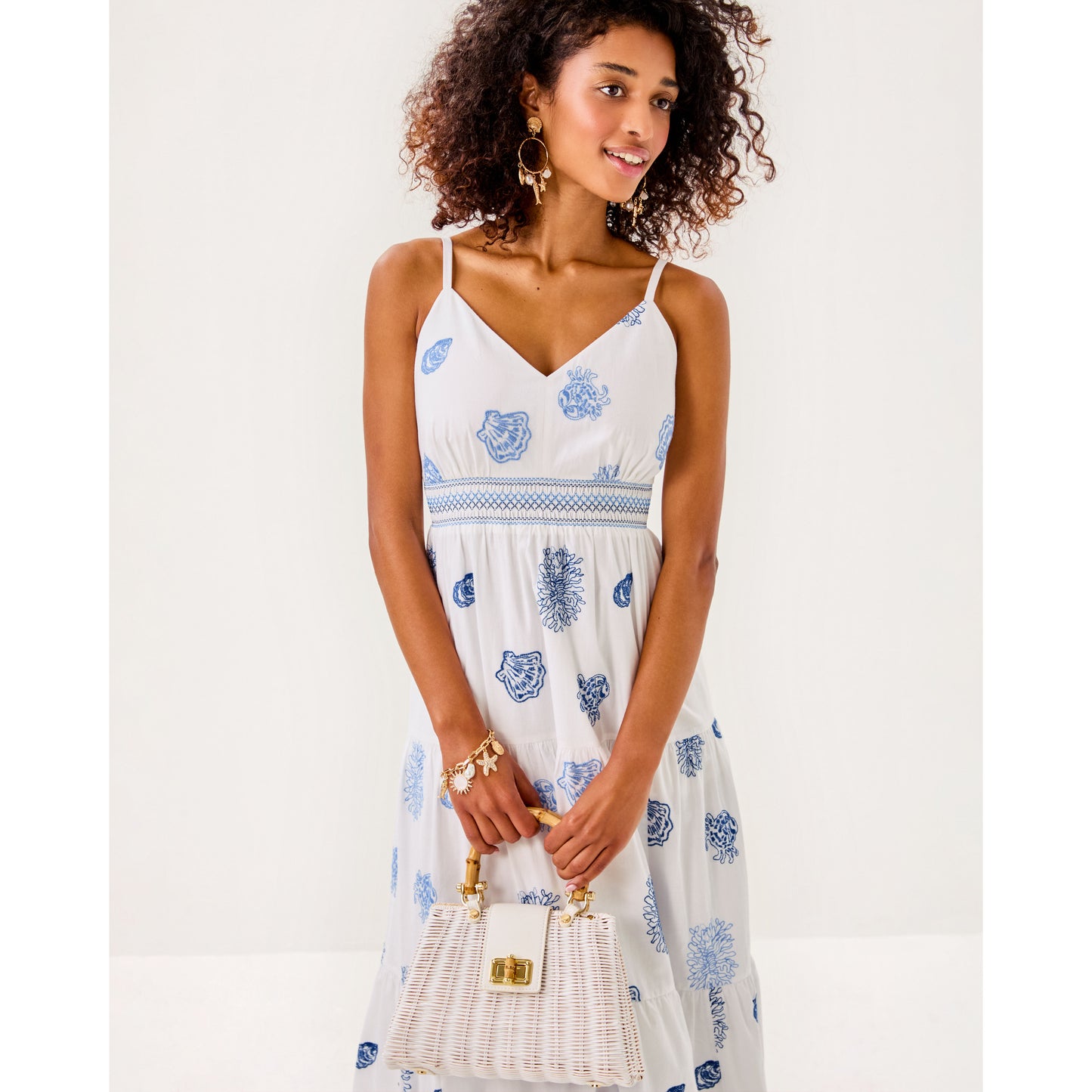 Zanna Embroidered Cotton Midi Dress - Resort White Castaway Embroidery