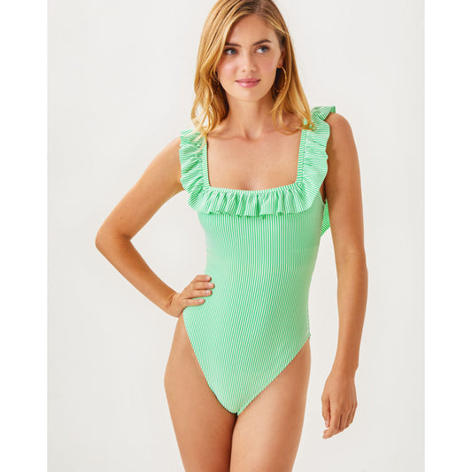 Aemma Ruffle One Piece - Fauna Green Seersucker Stripe