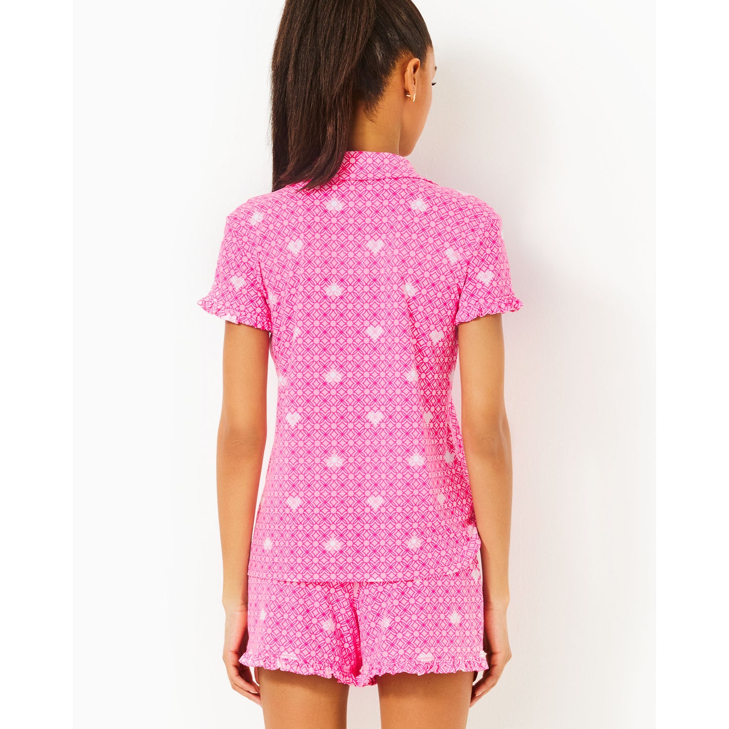 Augustina Pj Short - Passion Fruit Pink Fluttering Hearts