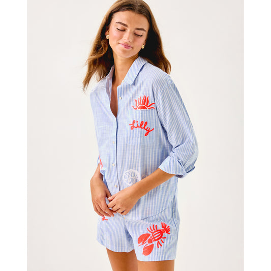 Bondi Button Down - Jacaranda Blue Beach Day