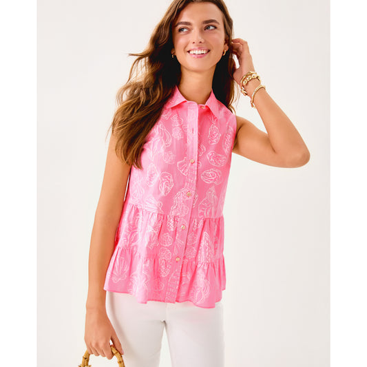 Breah Sleeveless Button Down - Rousseau Pink Cool as Shell