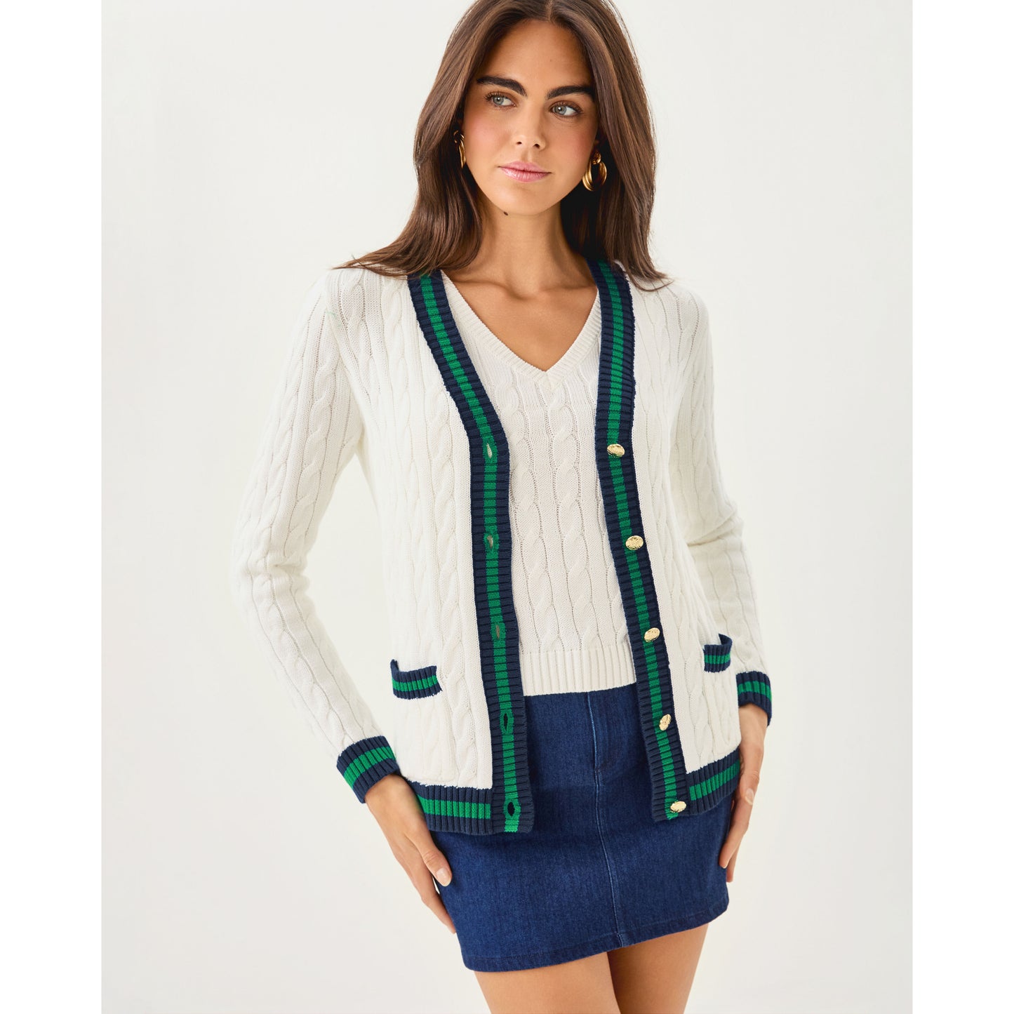 Brockton Cardigan - Coconut X Fiddle Leaf Green Tipping