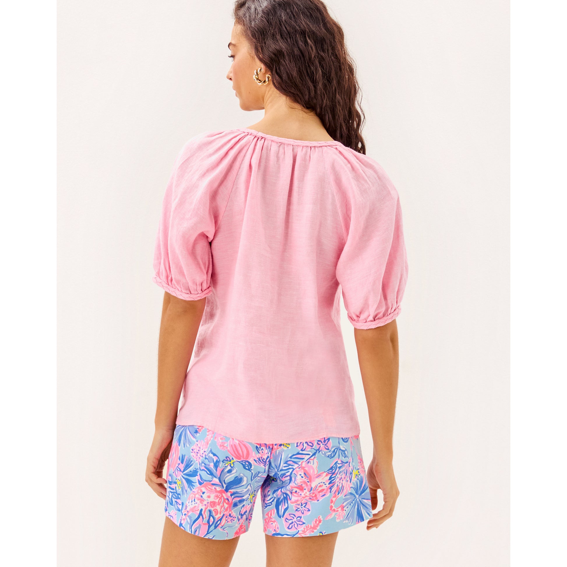 Calais Short Sleeve Top - Conch Shell Pink X Resort White