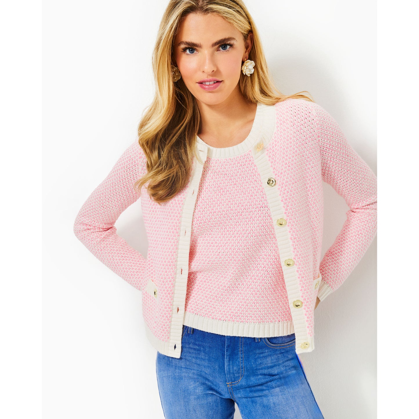 Cavan Sweater Set - Heathered Conch Shell Pink Coastal Check