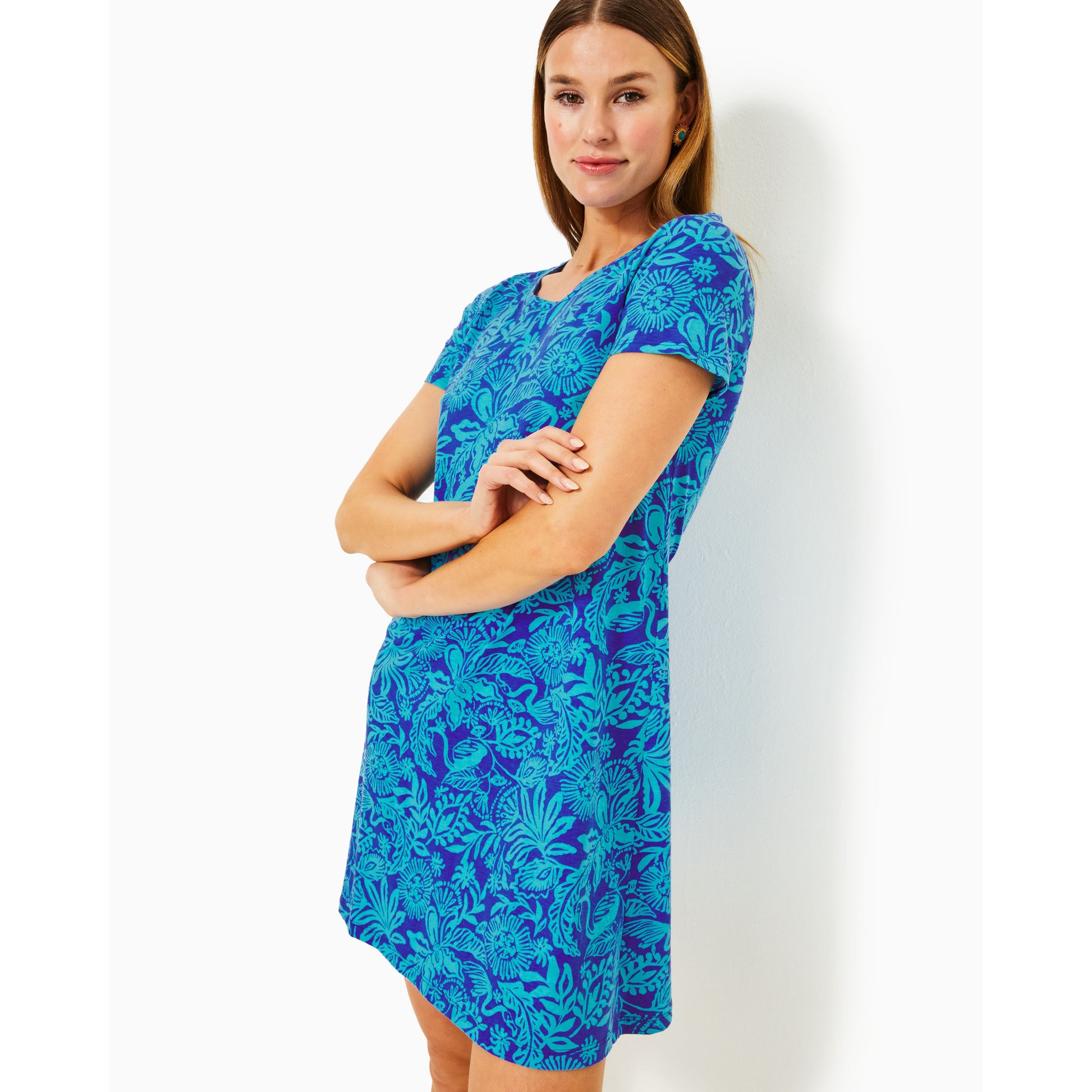 Cody Short Sleeve Dress - Martinique Blue Jungle Oasis