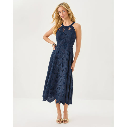 Denise Lace Midi Dress - Low Tide Navy