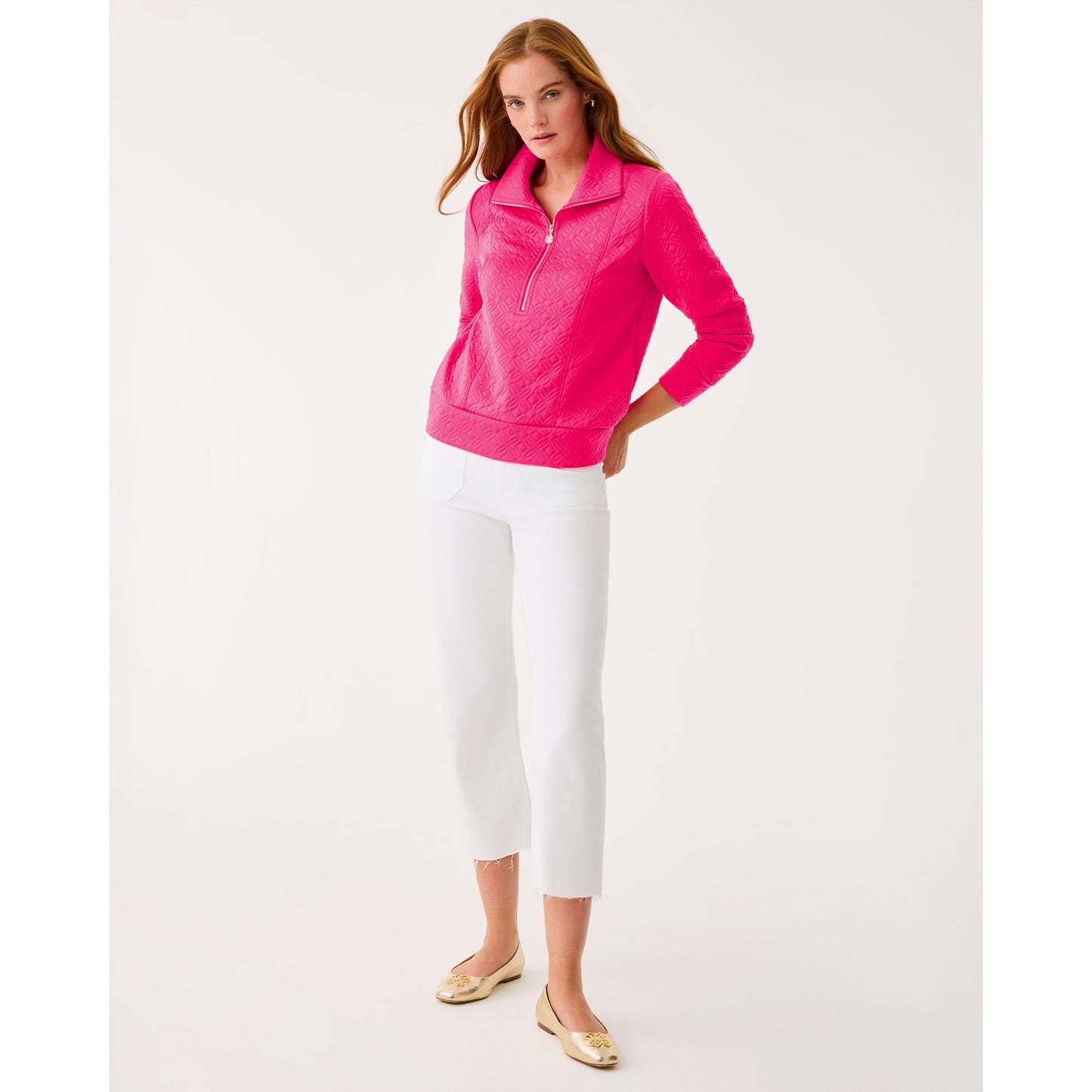 Eleni Pullover - Sun Shell Pink Butterfly Quilted Knit