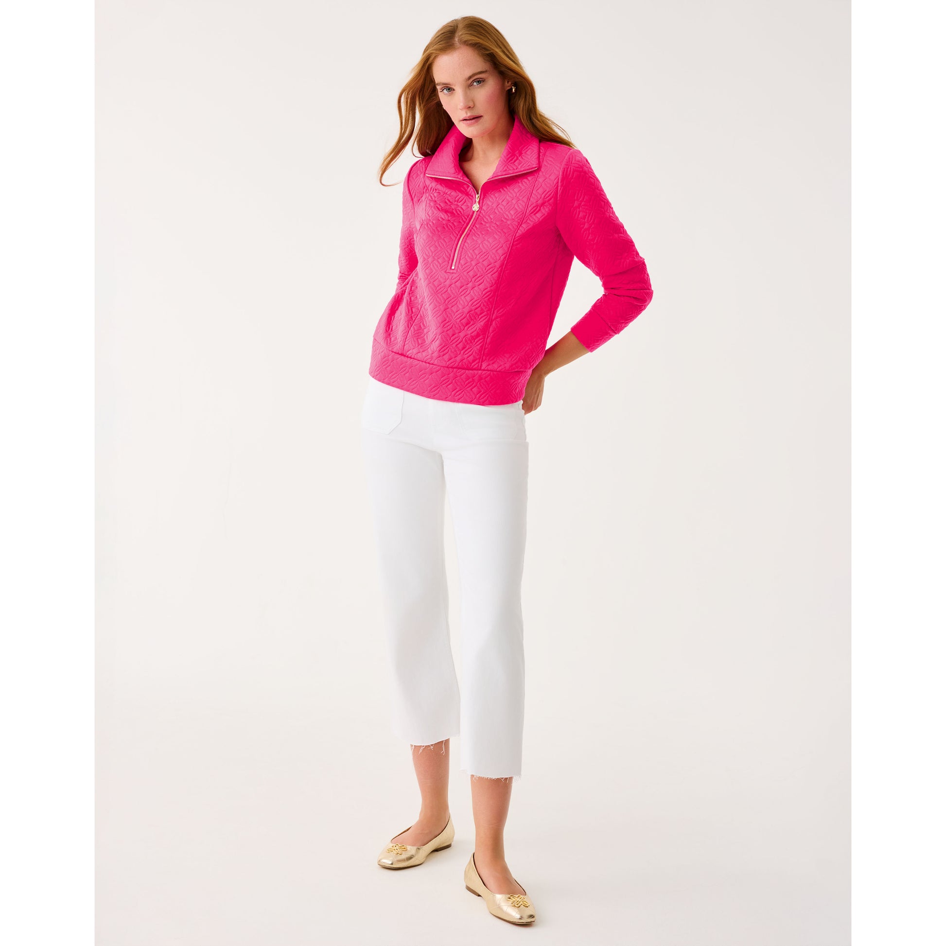 Eleni Pullover - Sun Shell Pink Butterfly Quilted Knit