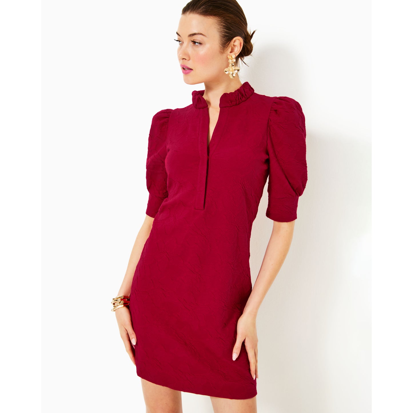 Elsey Elbow Sleeve Dress - Malbec