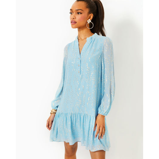 Evaline Silk Dress - Bonaire Blue Fish Clip