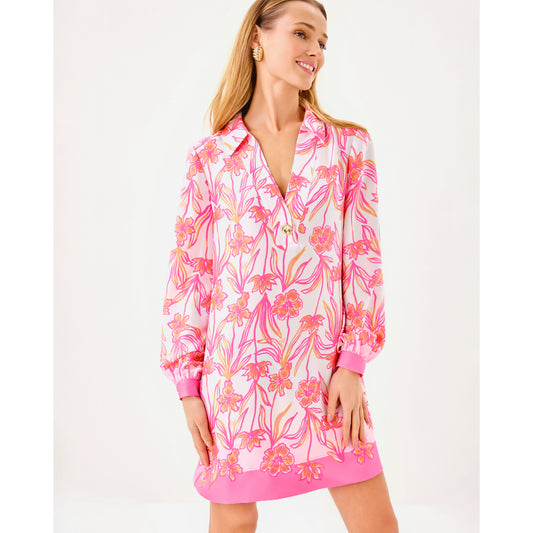 Iralanne Long Sleeve Popover Shirtdress - Resort White Lovely Long Stems