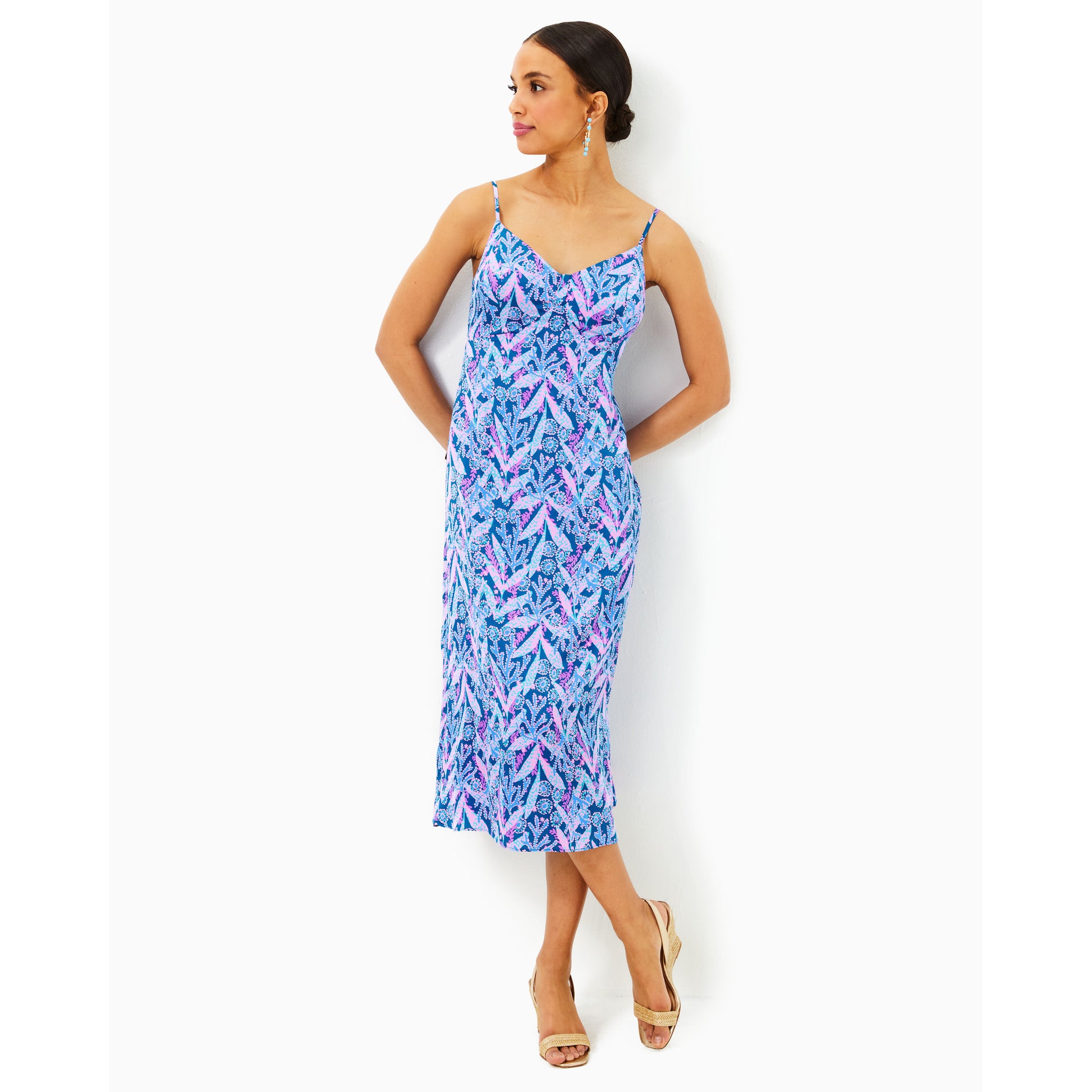 Keana Satin Midi Slip Dre - Barton Blue