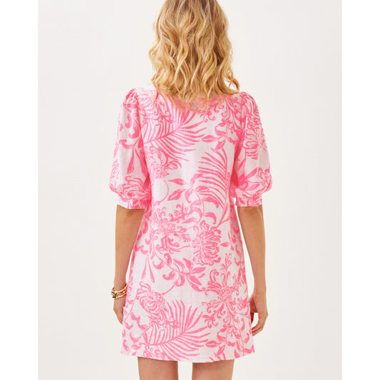 Mialeigh Elbow Sleeve Linen Dress - Rousseau Pink Glisten in the Sun