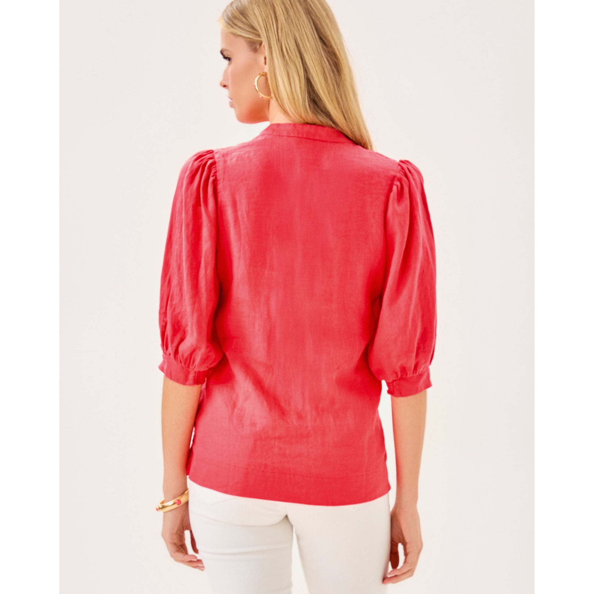 Mialeigh Elbow Sleeve Linen Top - Cane Coral