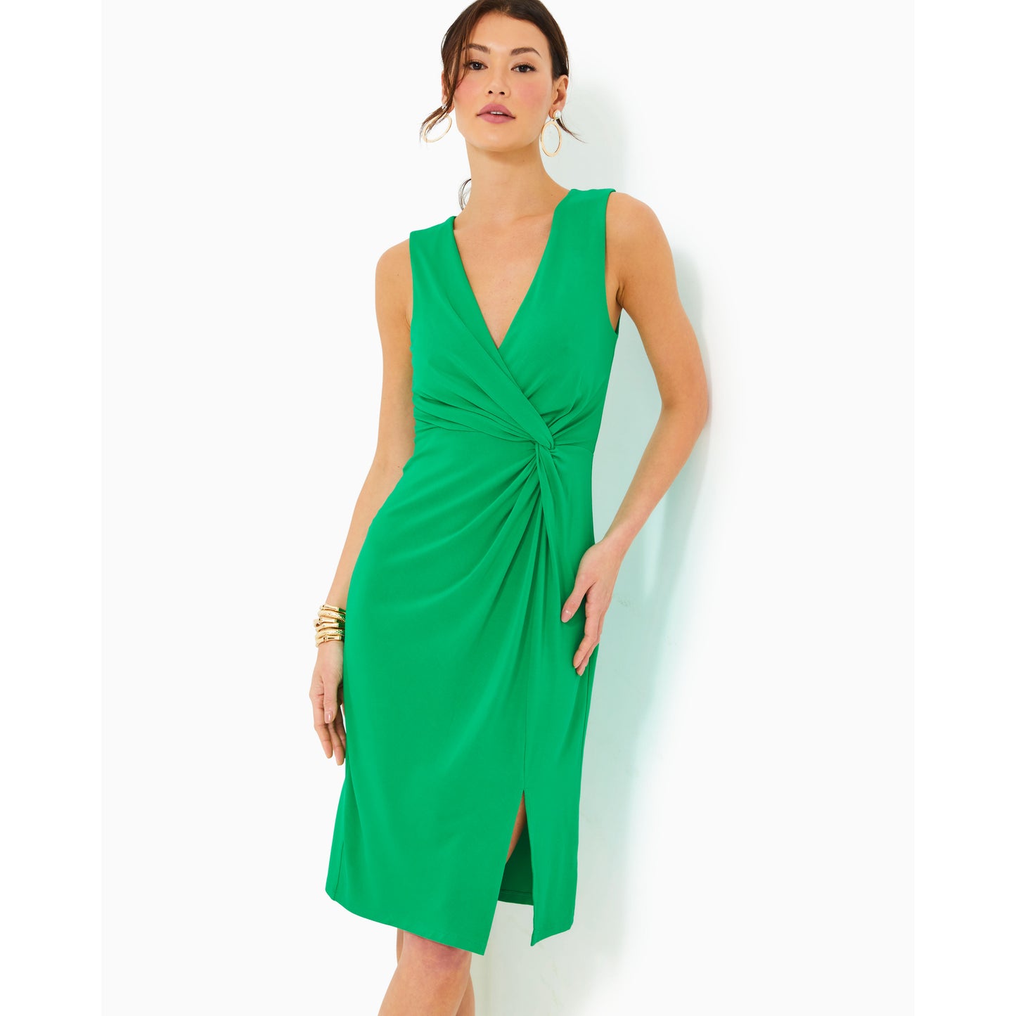 Odella V-Neck Midi Dress - Brazilian Green