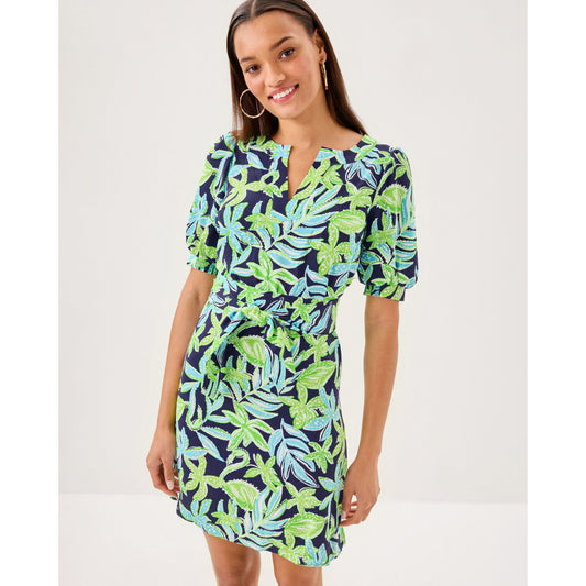 Olivine Short Sleeve Dress - Sapphire Pool Tropical Tango
