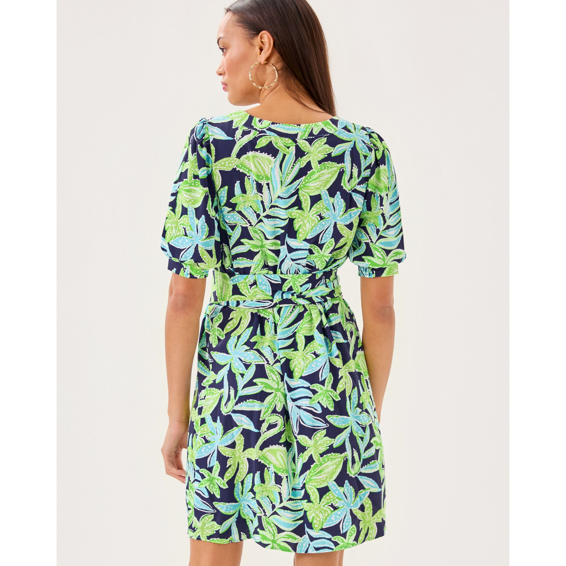 Olivine Short Sleeve Dress - Sapphire Pool Tropical Tango