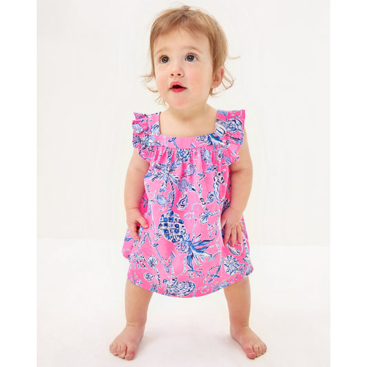 Plumeria Infant Dress - Rousseau Pink Barefoot Beachcombers