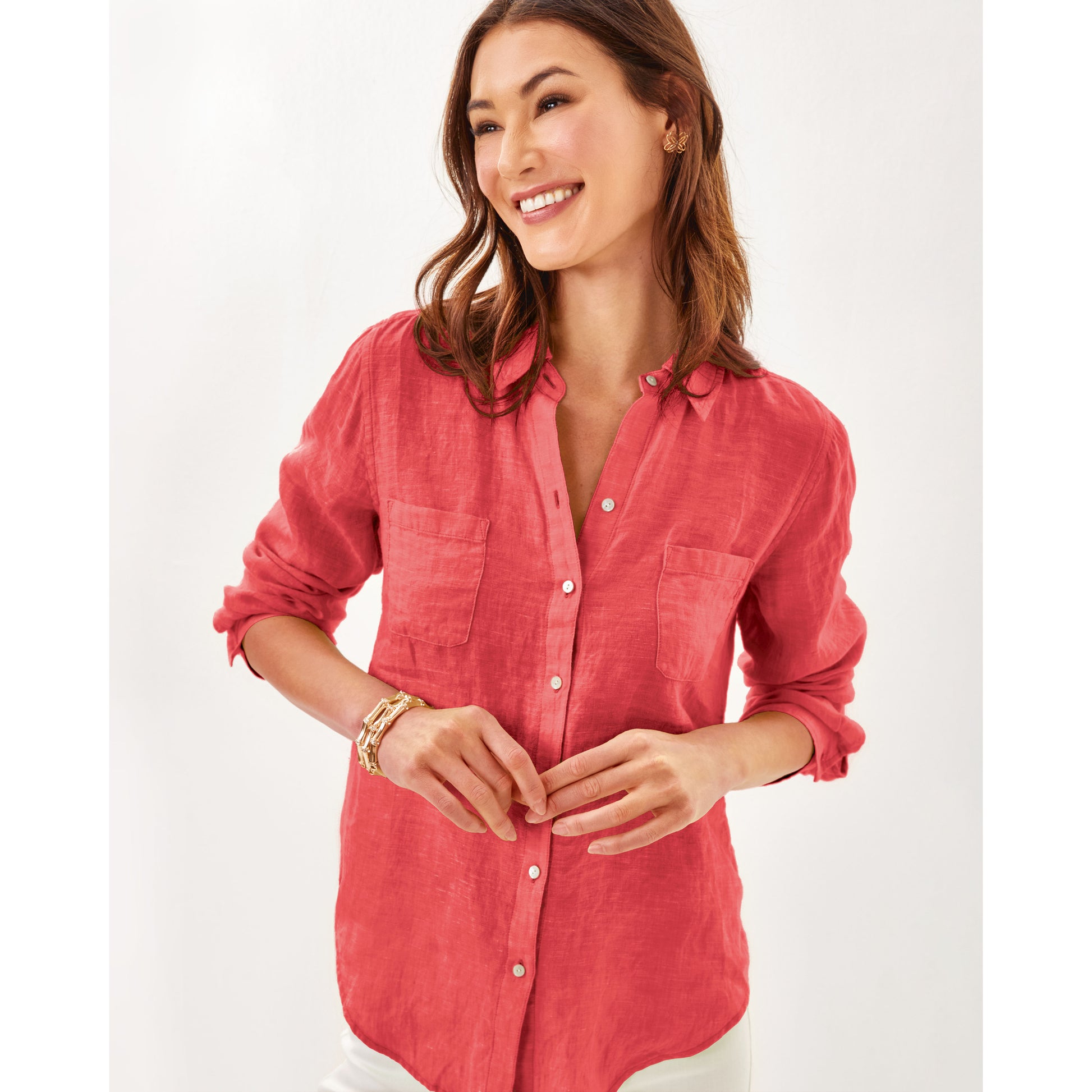 Sea View Button Down - Cane Coral X Sorbet Pink