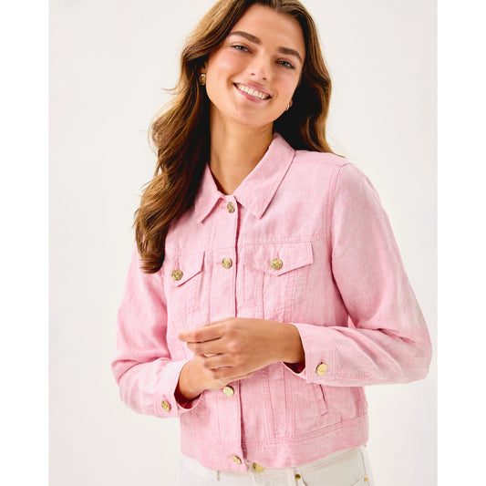 Seaspray Linen Jacket - Conch Shell Pink X Resort White
