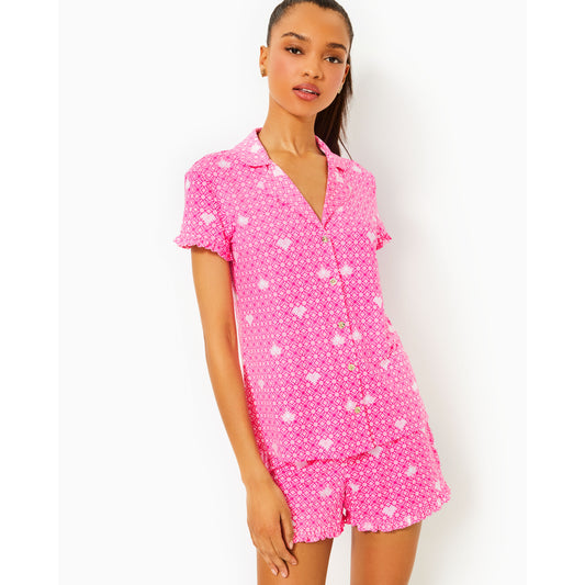 Valaine Pj Top - Passion Fruit Pink Fluttering Hearts