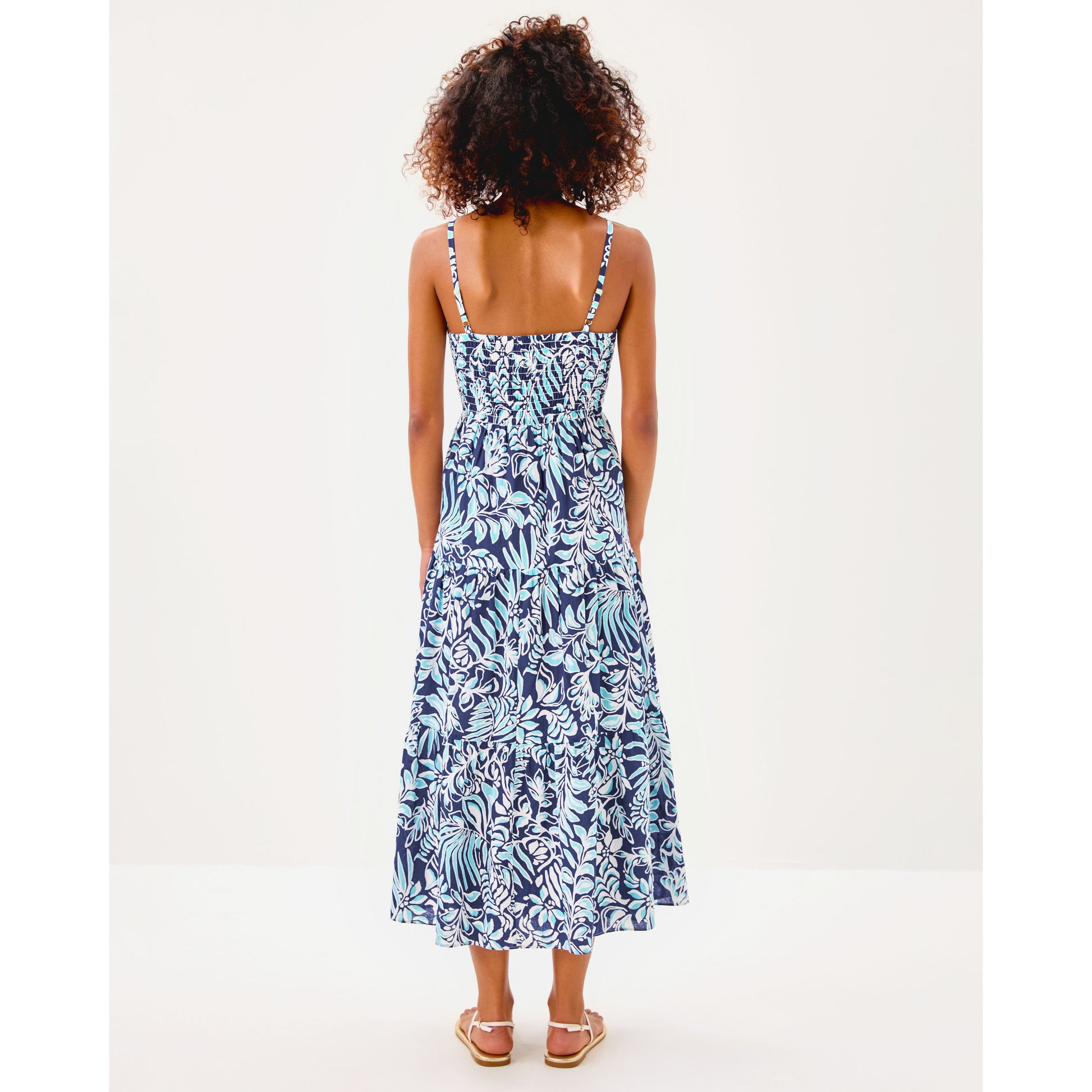 Zanna Cotton Midi Dress - Sapphire Pool Summer Shorelines