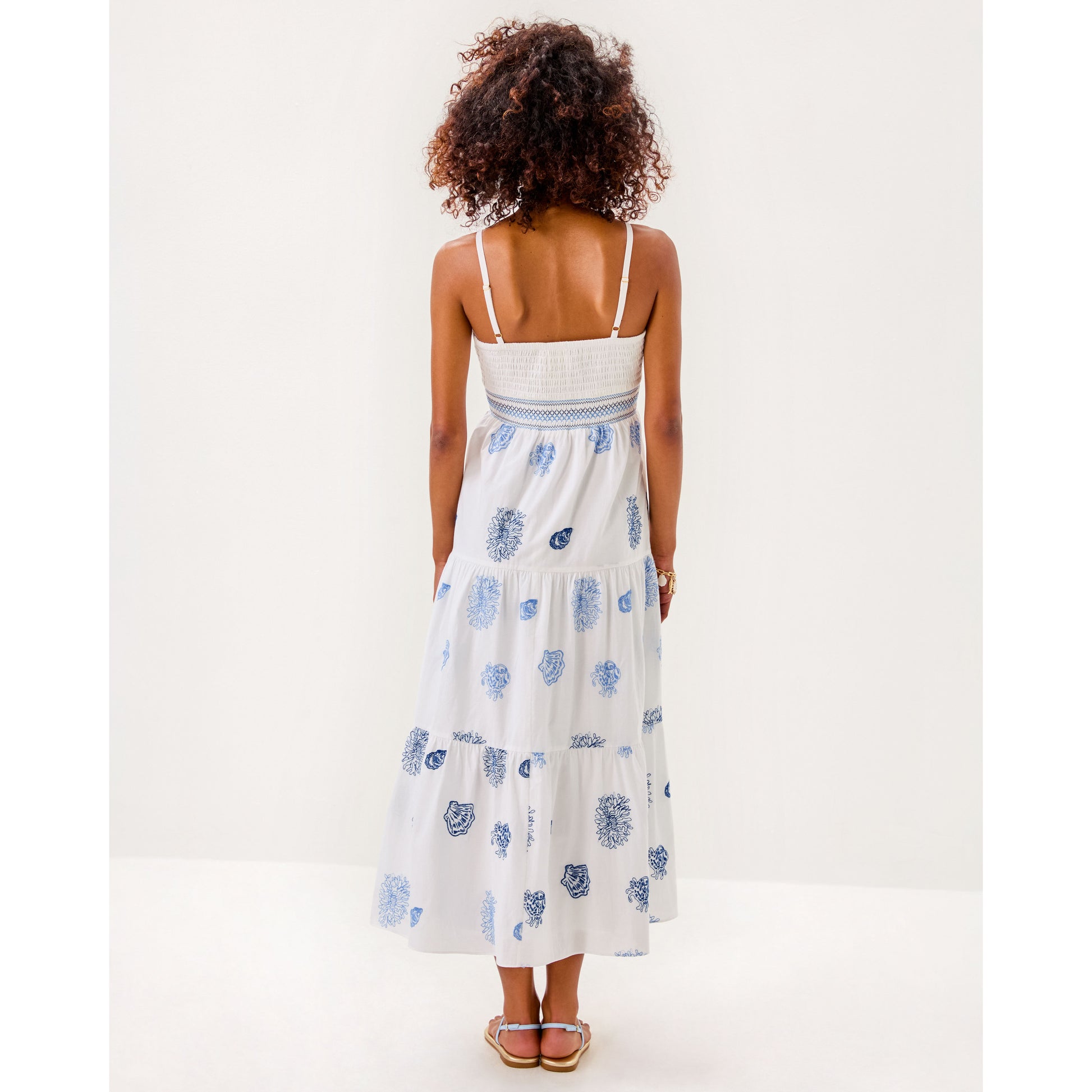 Zanna Embroidered Cotton Midi Dress - Resort White Castaway Embroidery