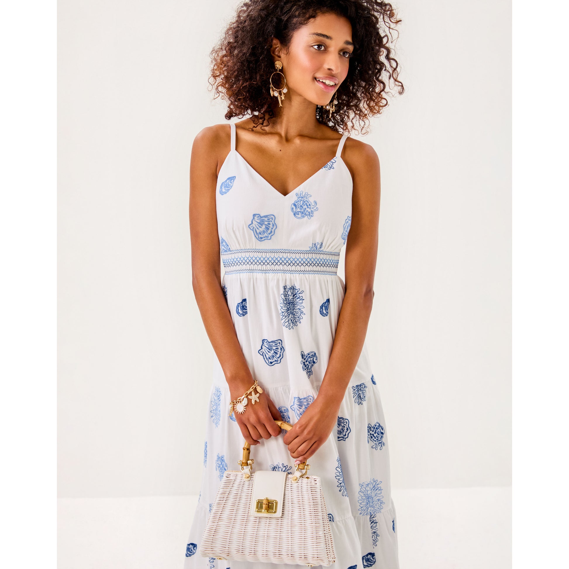 Zanna Embroidered Cotton Midi Dress - Resort White Castaway Embroidery